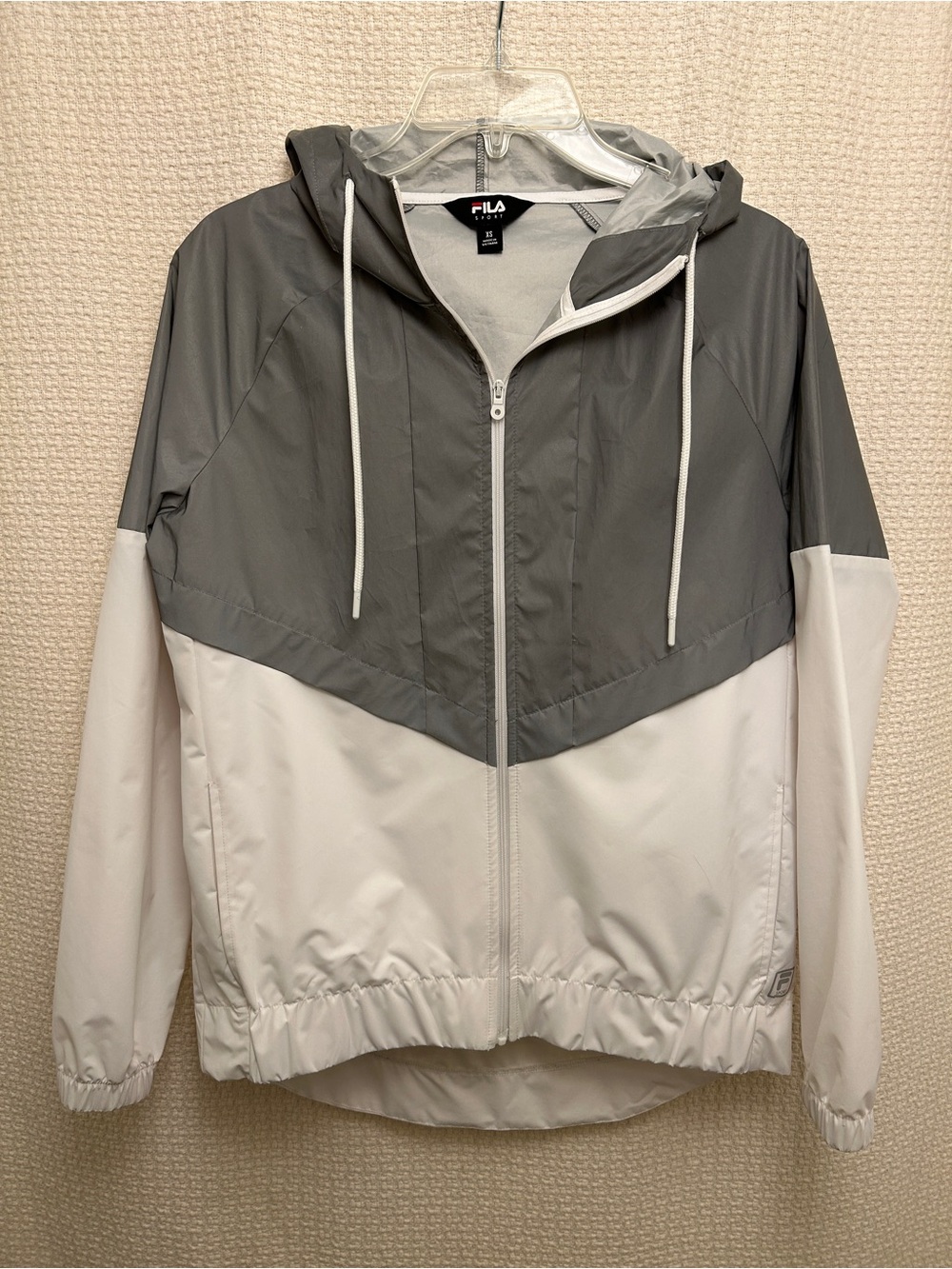 Fila Two-Tone Gray and White Hooded Windbreaker Jacket